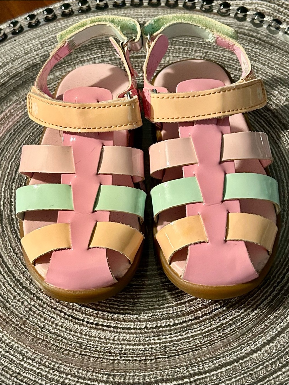Kids Pastel Multi-Color Leather Sandals - PinkSize 9 Hushpuppies